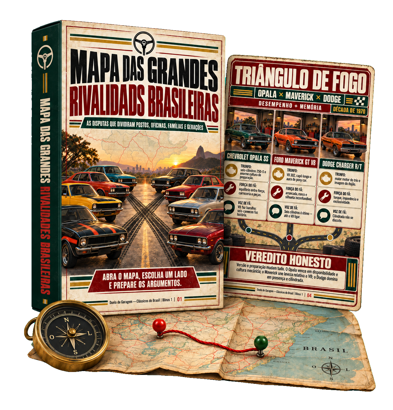 Mockup do bônus Mapa das Grandes Rivalidades Brasileiras com página demonstrativa e objetos de navegação
